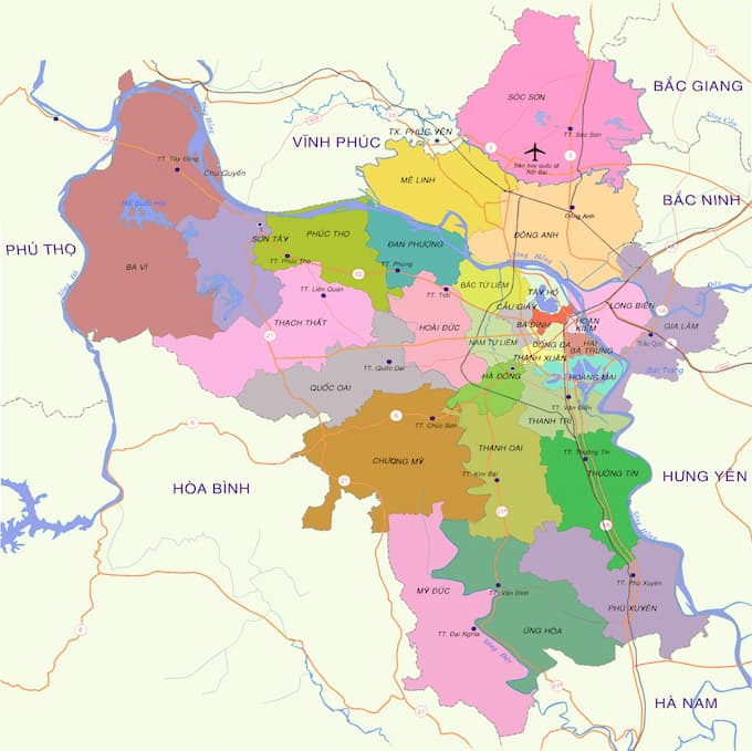Bản đồ hành chính vị trí TP Hà Nội